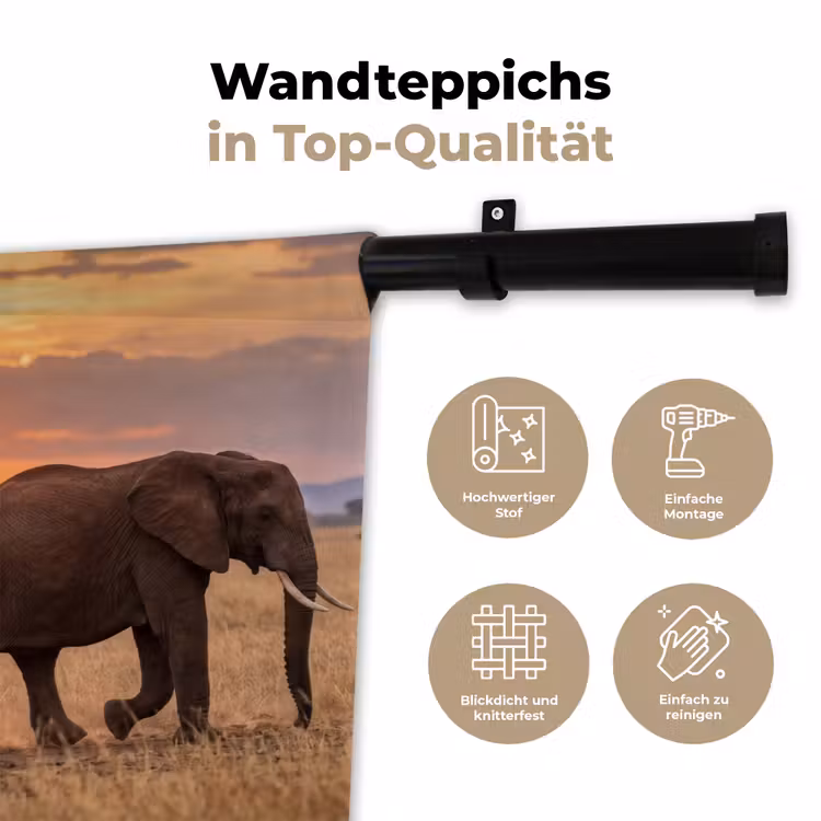Olifanten - Savanne - Zonsondergang - Afrika - Warm Wandkleed katoen klein -tsfeer2_DE