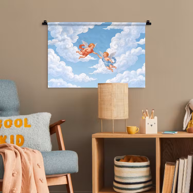 Engel - Vliegend - Klassiek - Blauw Wandkleed katoen klein -wsfeer4_kind
