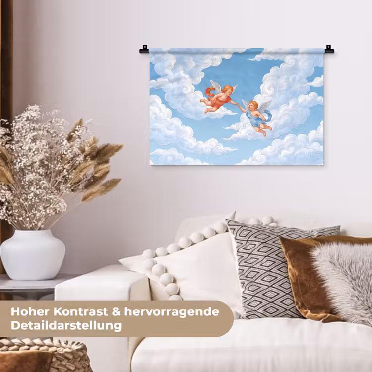 Engel - Vliegend - Klassiek - Blauw Wandkleed katoen klein -tsfeer1_DE