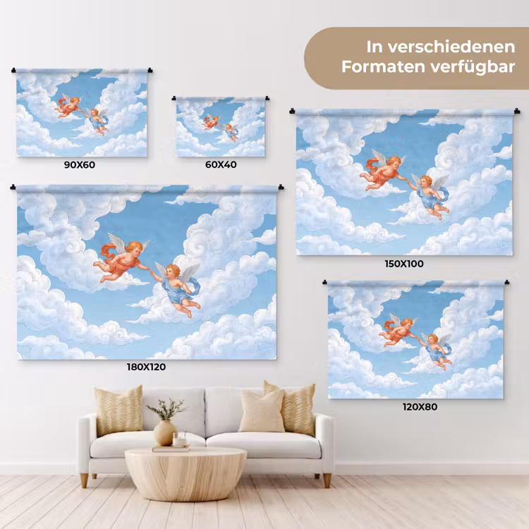 Engel - Vliegend - Klassiek - Blauw Wandkleed katoen klein -tsfeer8_DE