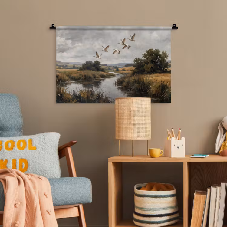 Eenden - Rivier - Landschap - Vlucht - Nostalgisch Wandkleed katoen klein -wsfeer4_kind