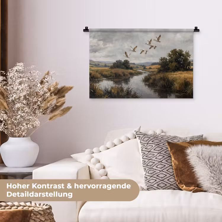 Eenden - Rivier - Landschap - Vlucht - Nostalgisch Wandkleed katoen klein -tsfeer1_DE