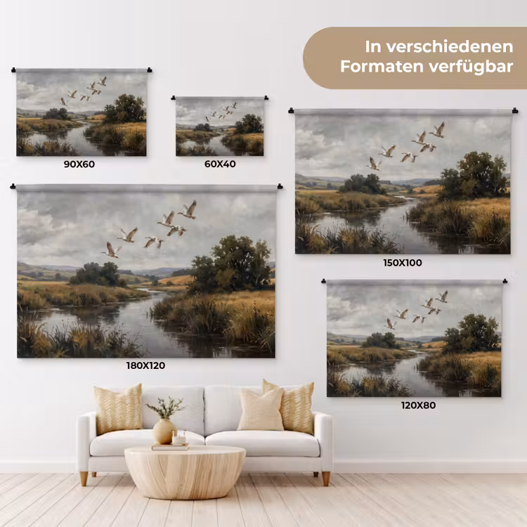 Eenden - Rivier - Landschap - Vlucht - Nostalgisch Wandkleed katoen klein -tsfeer8_DE