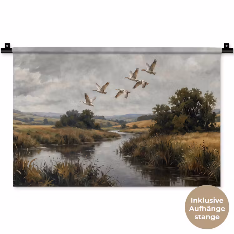 Eenden - Rivier - Landschap - Vlucht - Nostalgisch Wandkleed katoen klein -t3d_DE