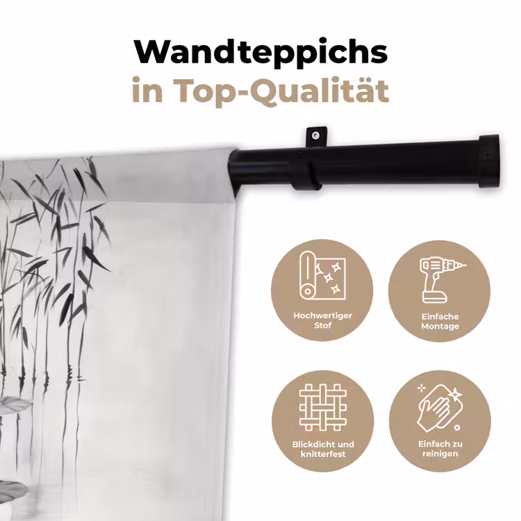 Eenden - Waterlelies - Riet - Zwart Wandkleed katoen klein -tsfeer2_DE