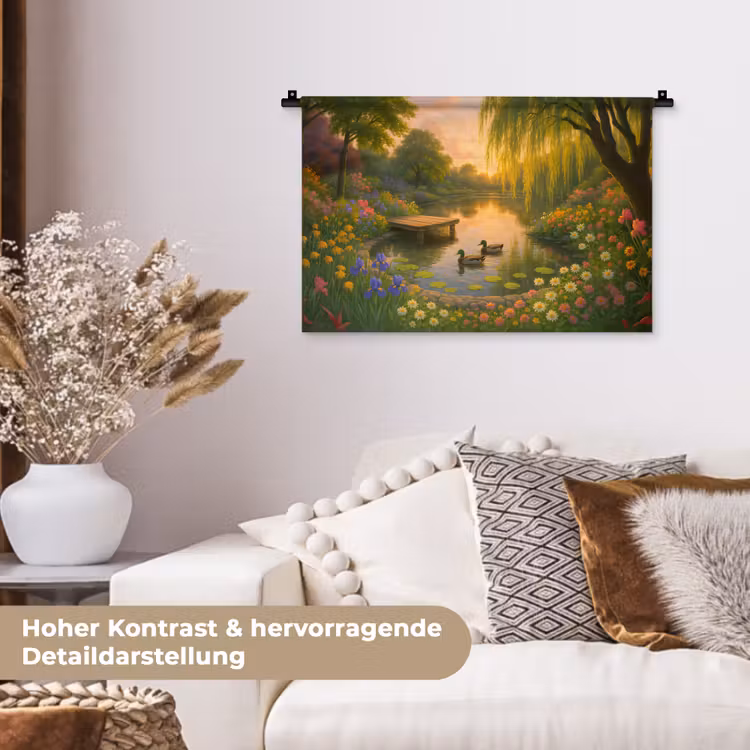 Eenden - Vijver - Bloemen Wandkleed katoen klein -tsfeer1_DE