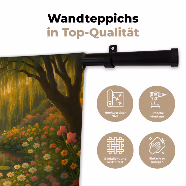 Eenden - Vijver - Bloemen Wandkleed katoen klein -tsfeer2_DE