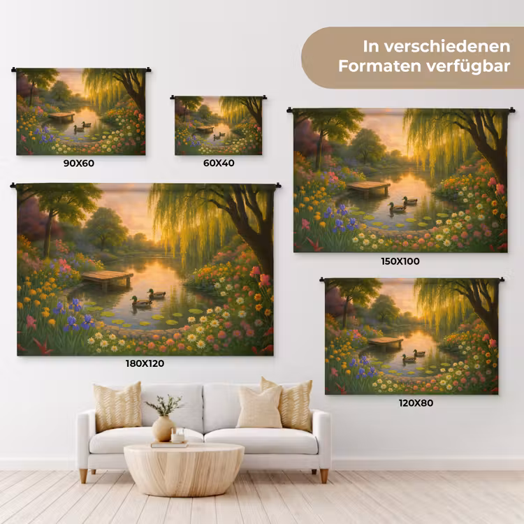 Eenden - Vijver - Bloemen Wandkleed katoen klein -tsfeer8_DE