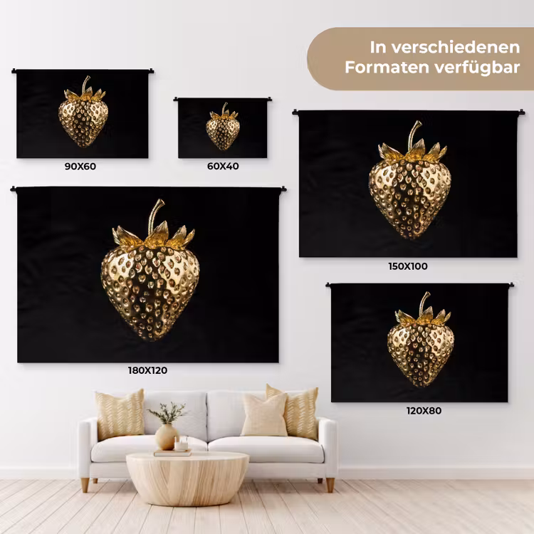 Aardbei - Goud - Zwart - Chrome Wandkleed katoen klein -tsfeer8_DE