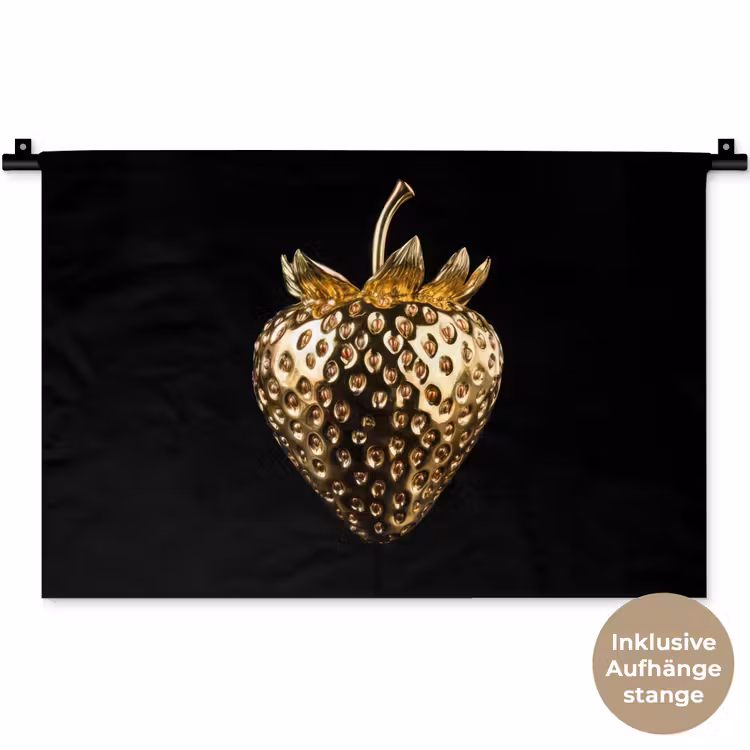 Aardbei - Goud - Zwart - Chrome Wandkleed katoen klein -t3d_DE