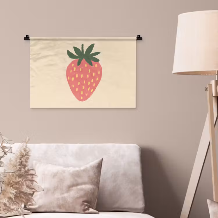 Aardbei - Minimalistisch - Rood - Fruit Wandkleed katoen klein -sfeer4