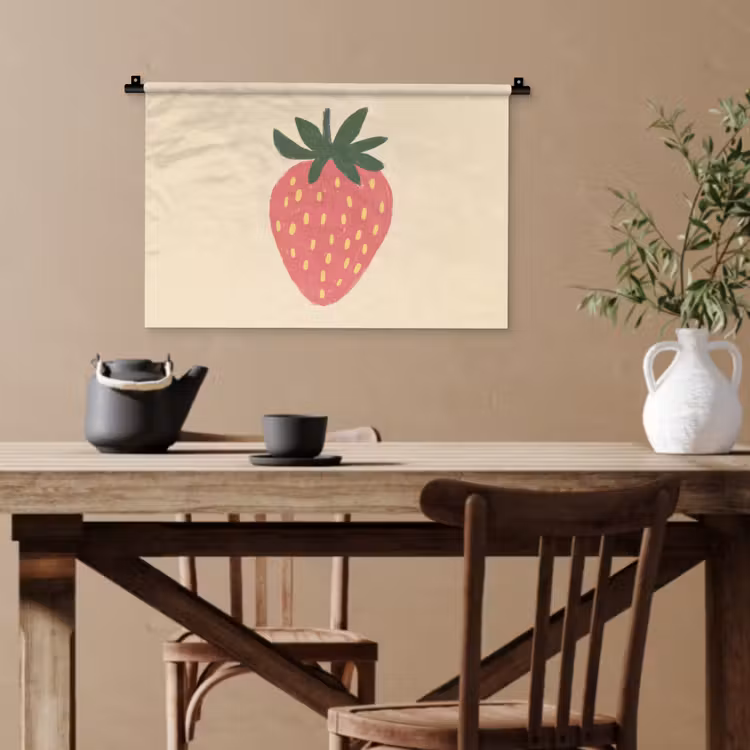 Aardbei - Minimalistisch - Rood - Fruit Wandkleed katoen klein -sfeer6