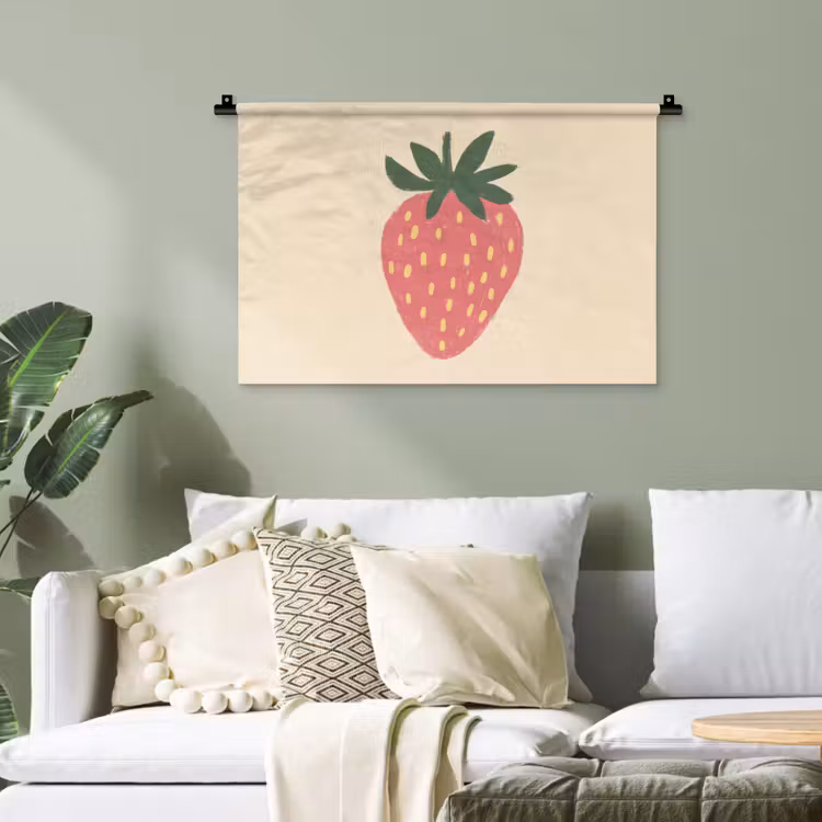 Aardbei - Minimalistisch - Rood - Fruit Wandkleed katoen klein -sfeer7