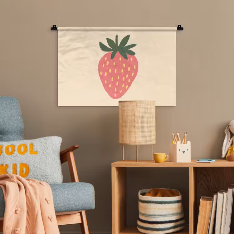 Aardbei - Minimalistisch - Rood - Fruit Wandkleed katoen klein -wsfeer4_kind