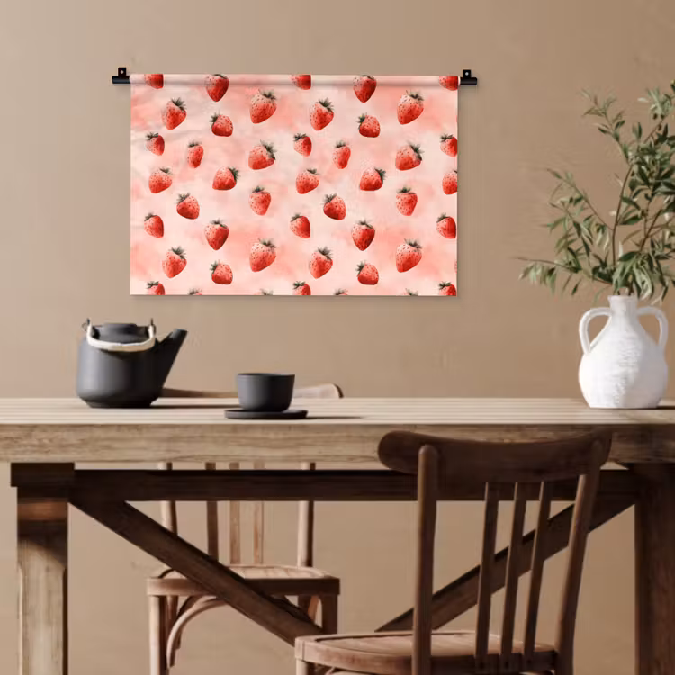 Aardbei - Patroon - Roze Wandkleed katoen klein 269 -sfeer6