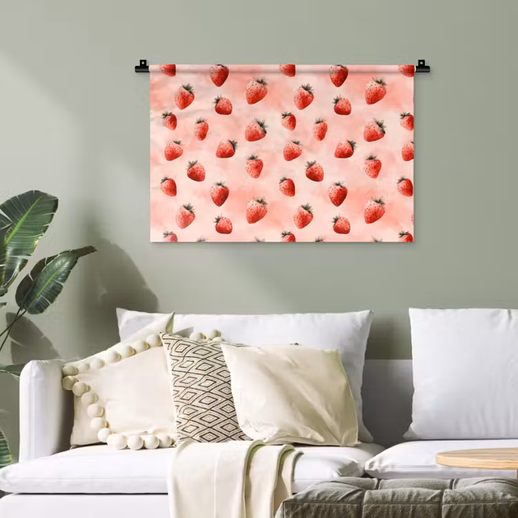 Aardbei - Patroon - Roze Wandkleed katoen klein 269 -sfeer7