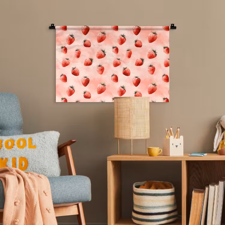 Aardbei - Patroon - Roze Wandkleed katoen klein 269 -wsfeer4_kind