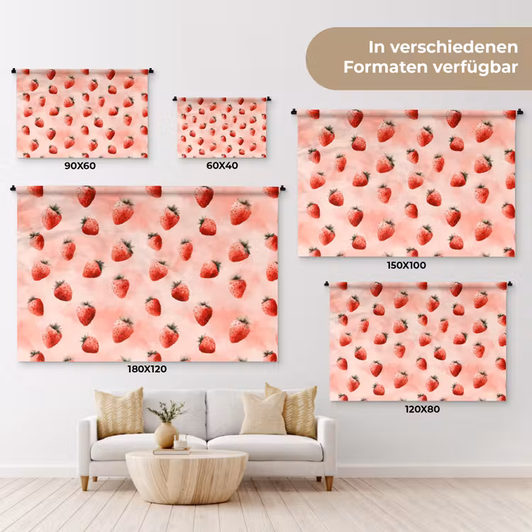Aardbei - Patroon - Roze Wandkleed katoen klein 269 -tsfeer8_DE