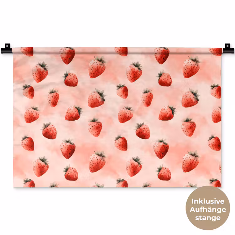 Aardbei - Patroon - Roze Wandkleed katoen klein 269 -t3d_DE