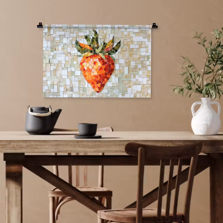 Aardbei - Rood - Mozaïek - Fruit Wandkleed katoen klein -sfeer6