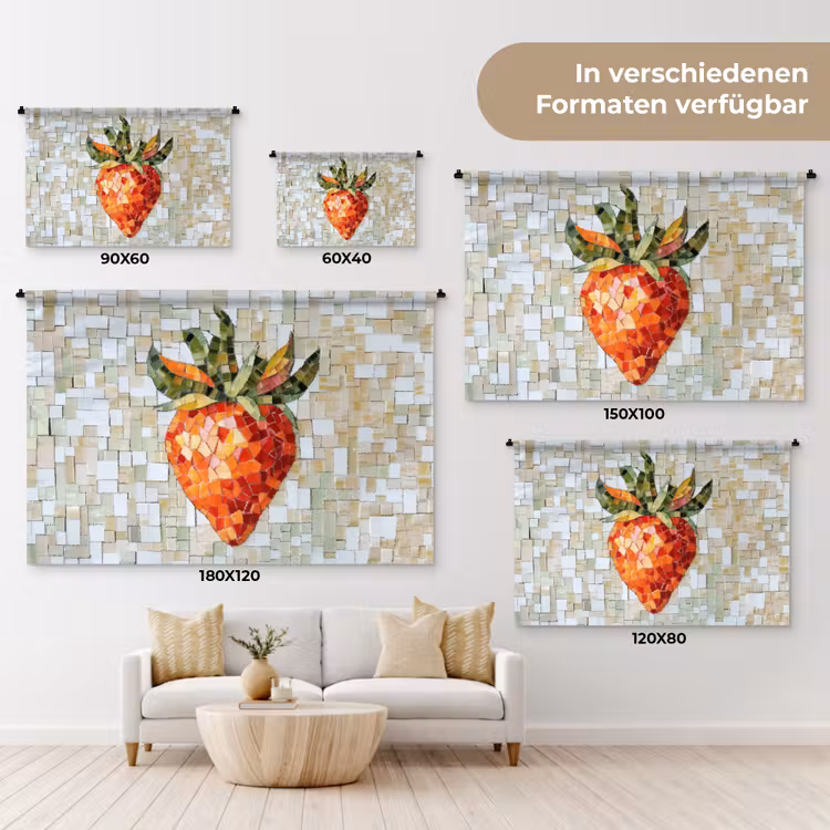 Aardbei - Rood - Mozaïek - Fruit Wandkleed katoen klein -tsfeer8_DE