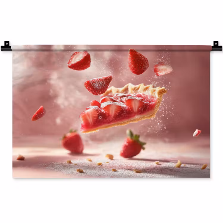 Aardbei - Taart- Eten - Roze Wandkleed katoen klein -zz3d