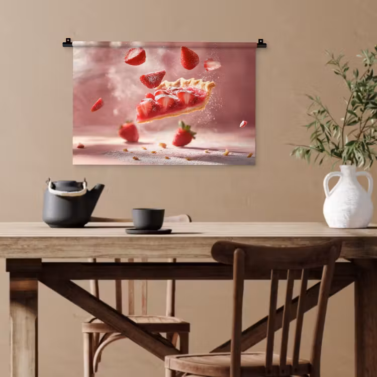 Aardbei - Taart- Eten - Roze Wandkleed katoen klein -sfeer6