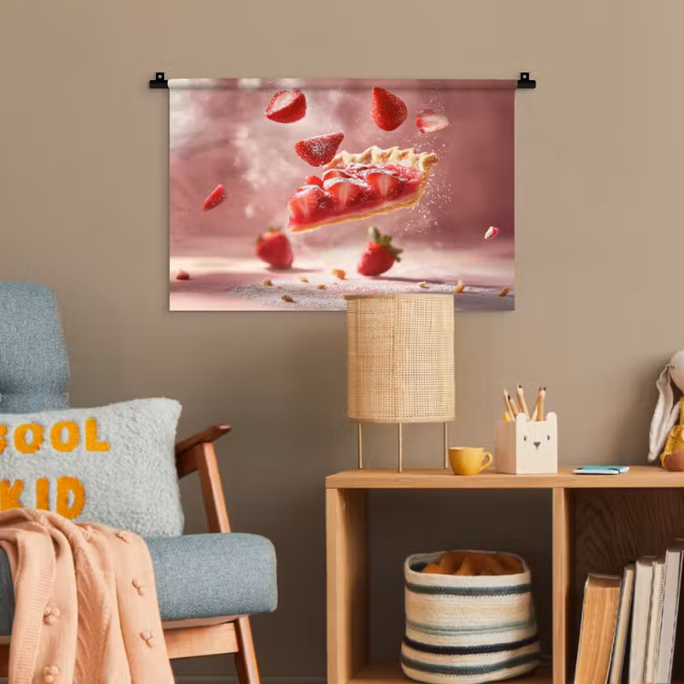 Aardbei - Taart- Eten - Roze Wandkleed katoen klein -wsfeer4_kind