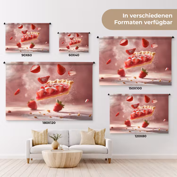 Aardbei - Taart- Eten - Roze Wandkleed katoen klein -tsfeer8_DE