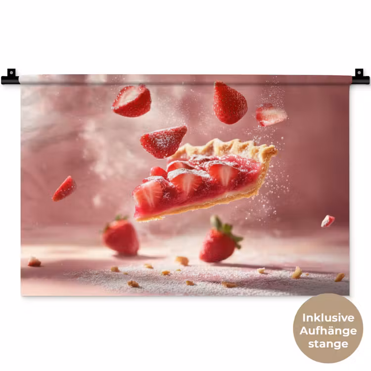 Aardbei - Taart- Eten - Roze Wandkleed katoen klein -t3d_DE