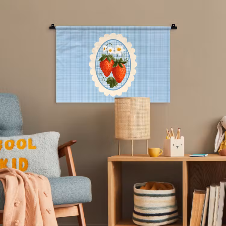 Aardbeien - Lijst - Rood - Geruit Wandkleed katoen klein -wsfeer4_kind