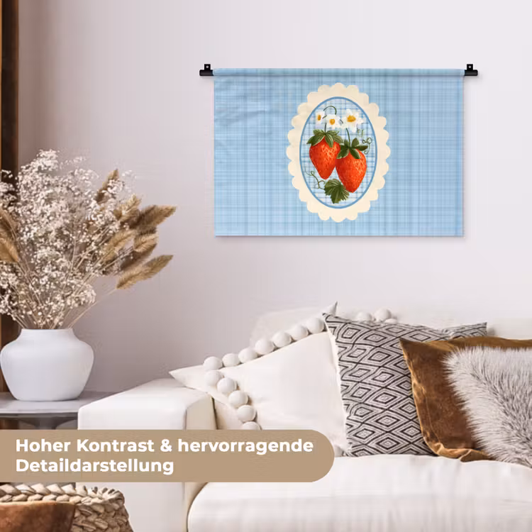 Aardbeien - Lijst - Rood - Geruit Wandkleed katoen klein -tsfeer1_DE