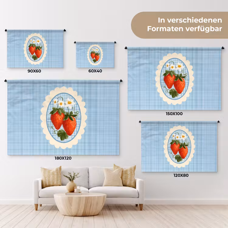 Aardbeien - Lijst - Rood - Geruit Wandkleed katoen klein -tsfeer8_DE