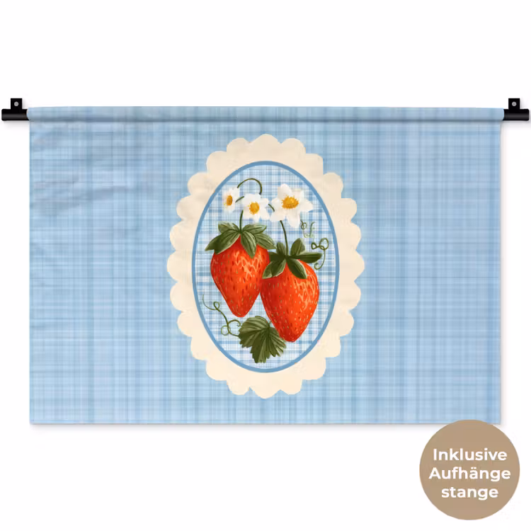 Aardbeien - Lijst - Rood - Geruit Wandkleed katoen klein -t3d_DE