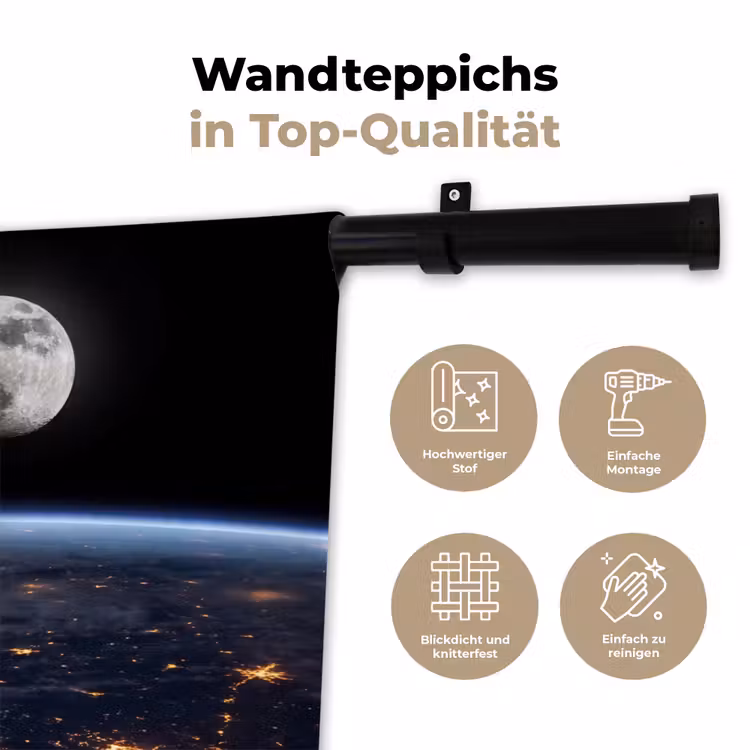 Wandteppich - Erde – Nacht – Weltraum - Aarde - Nacht - Ruimte Wandkleed katoen klein