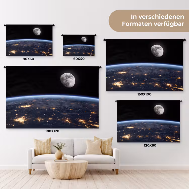 Wandteppich - Erde – Nacht – Weltraum - Aarde - Nacht - Ruimte Wandkleed katoen klein
