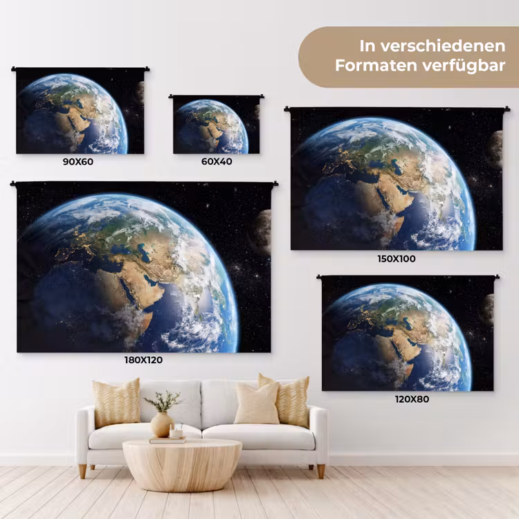 Aarde - Ruimte - Blauw - Groen Wandkleed katoen klein -tsfeer8_DE