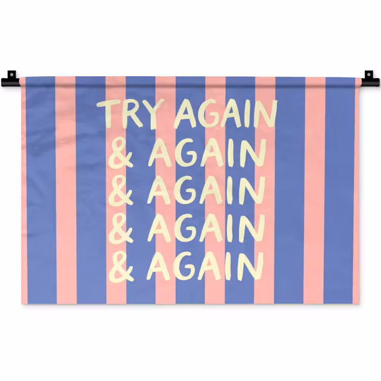 Try again - Strepen - Roze - Verticaal - Blauw Wandkleed katoen klein -zz3d