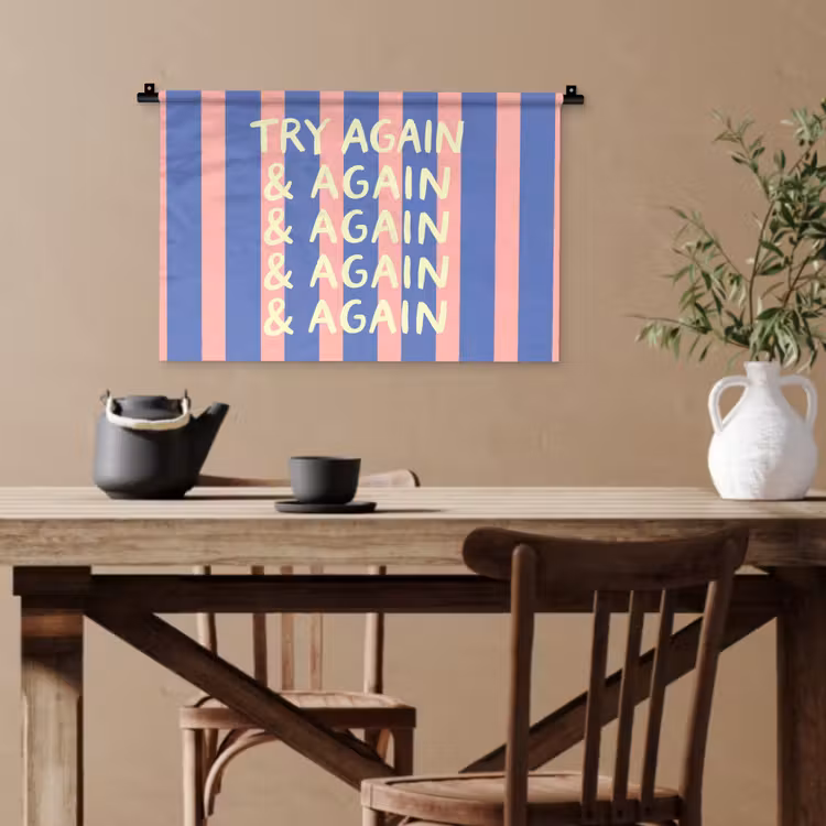 Try again - Strepen - Roze - Verticaal - Blauw Wandkleed katoen klein -sfeer6