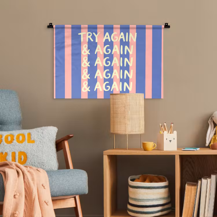 Try again - Strepen - Roze - Verticaal - Blauw Wandkleed katoen klein -wsfeer4_kind