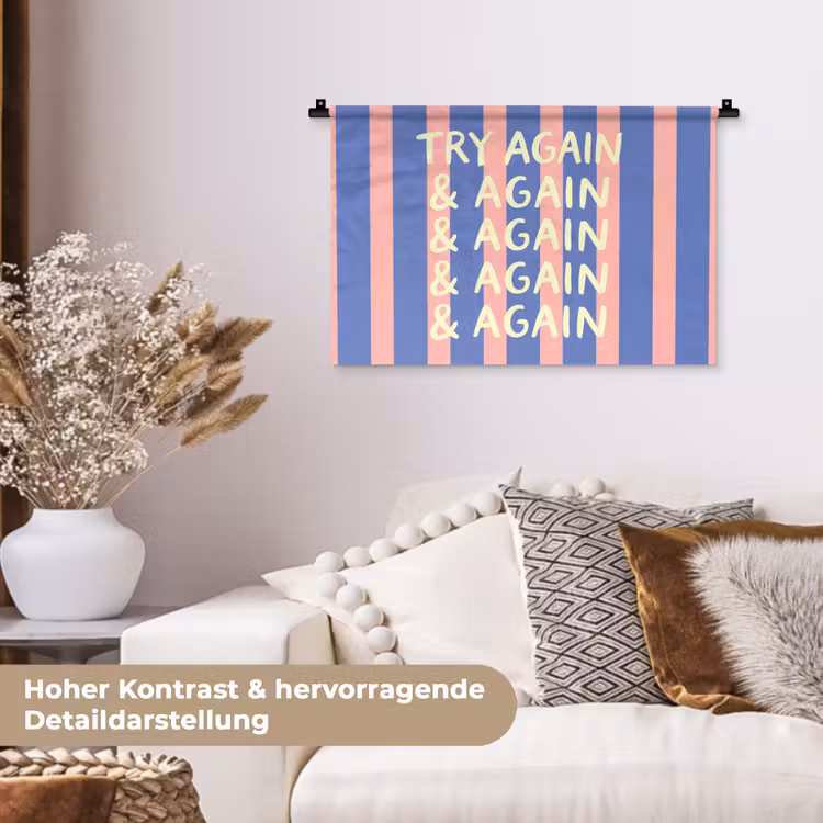 Try again - Strepen - Roze - Verticaal - Blauw Wandkleed katoen klein -tsfeer1_DE