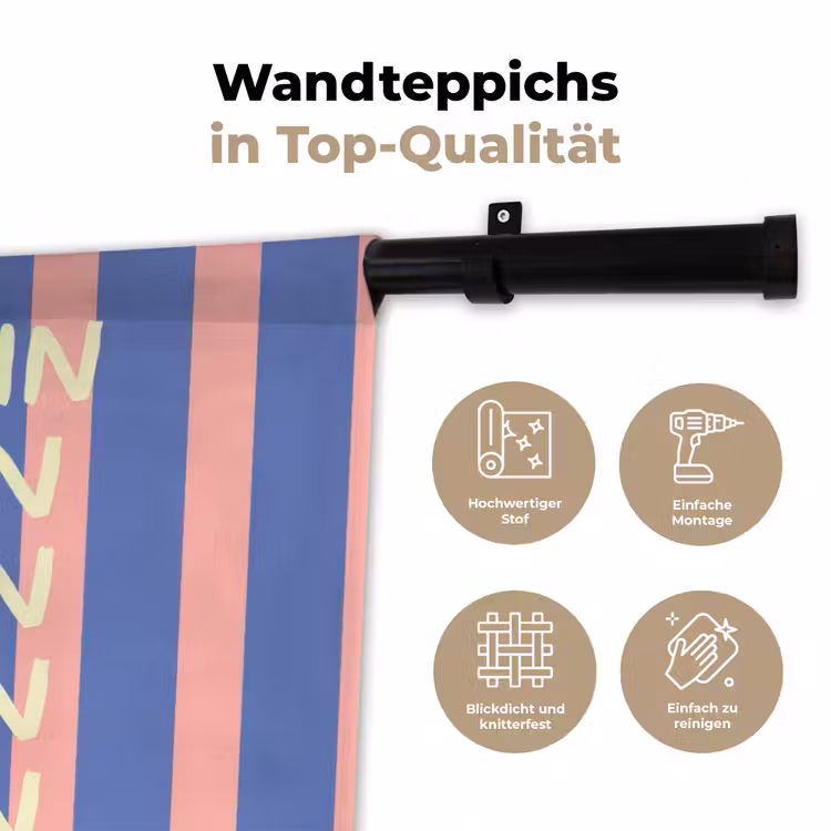 Try again - Strepen - Roze - Verticaal - Blauw Wandkleed katoen klein -tsfeer2_DE