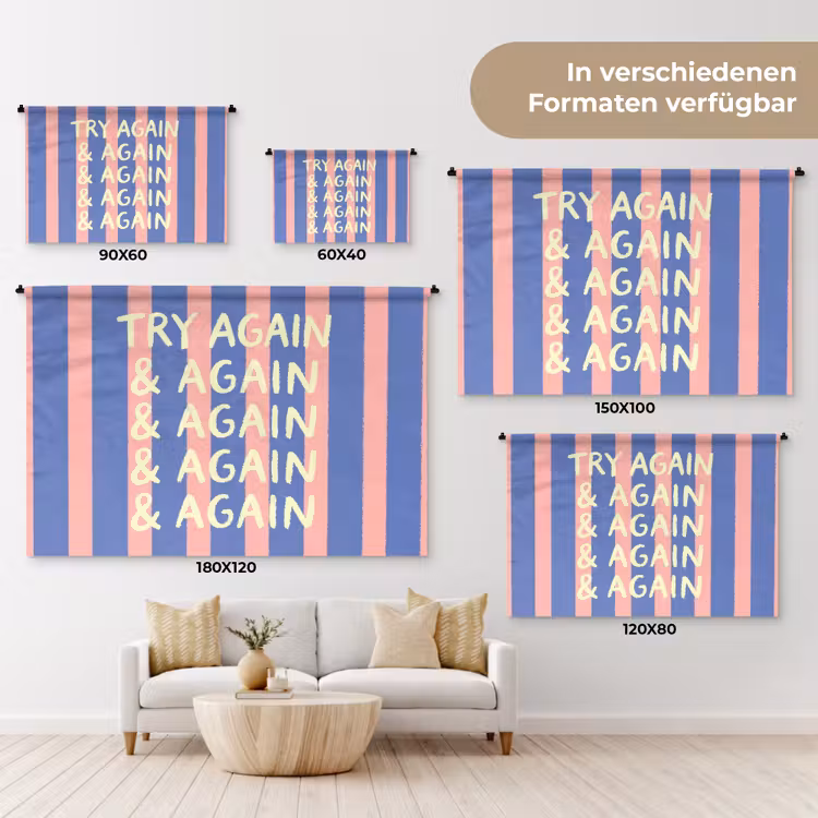 Try again - Strepen - Roze - Verticaal - Blauw Wandkleed katoen klein -tsfeer8_DE