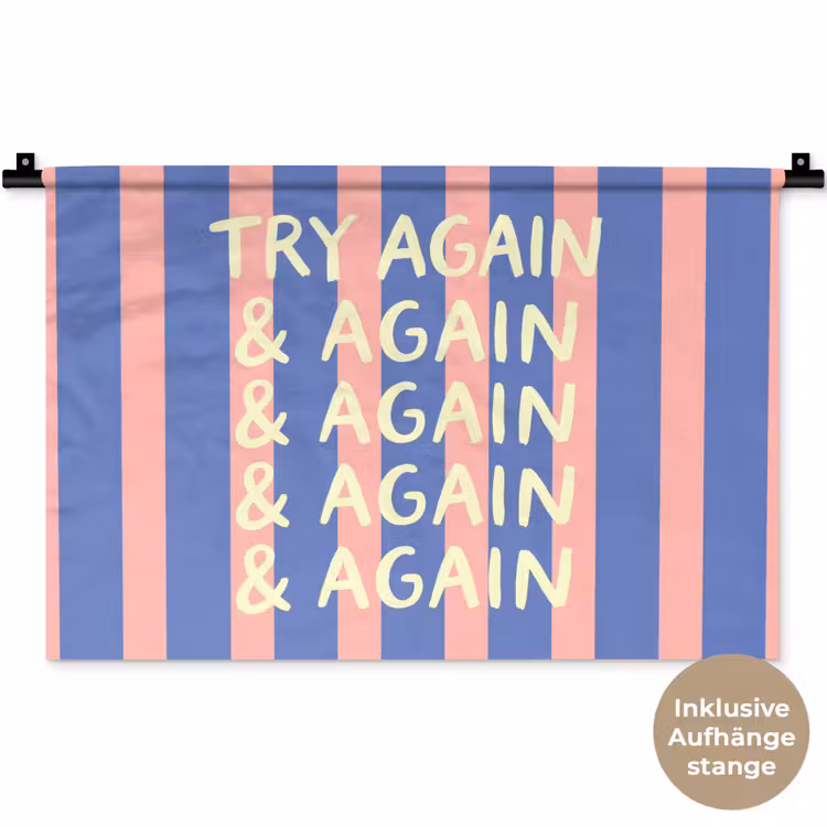 Try again - Strepen - Roze - Verticaal - Blauw Wandkleed katoen klein -t3d_DE