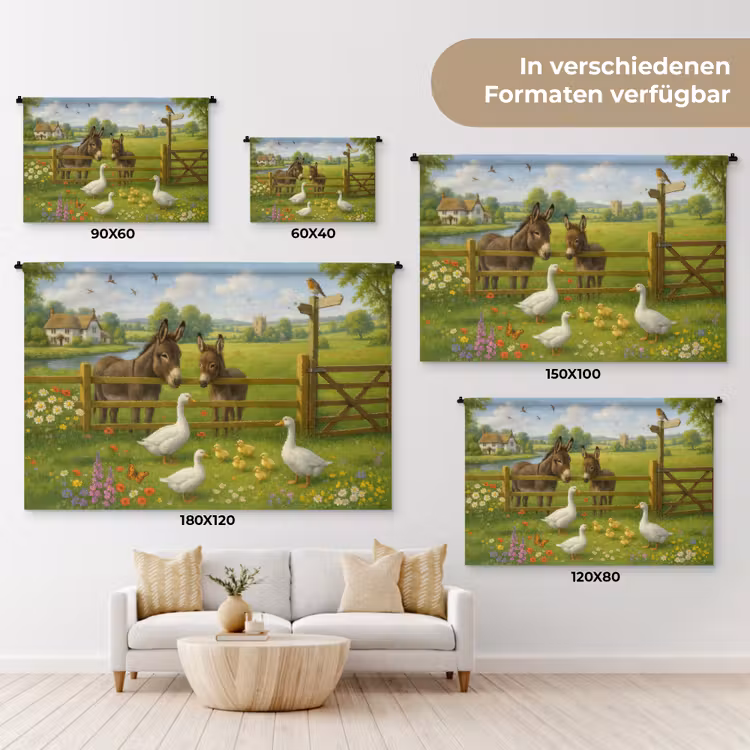 Ezels - Ganzen - Kleurrijk Wandkleed katoen klein -tsfeer8_DE