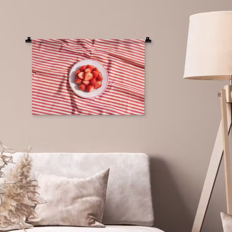 Eten - Aardbeien - Fruit - Zomer - Rood Wandkleed katoen klein -sfeer4