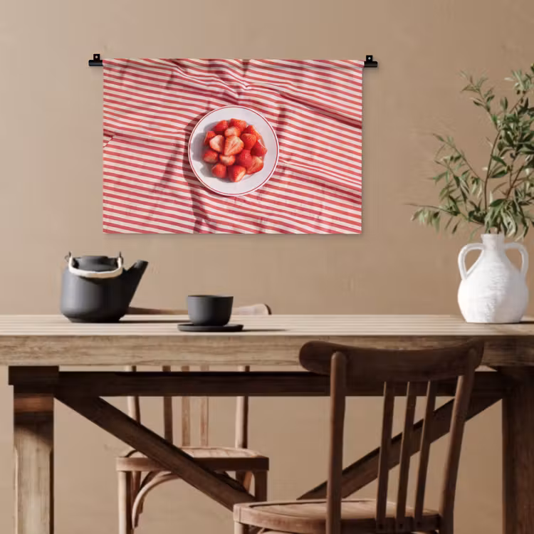 Eten - Aardbeien - Fruit - Zomer - Rood Wandkleed katoen klein -sfeer6