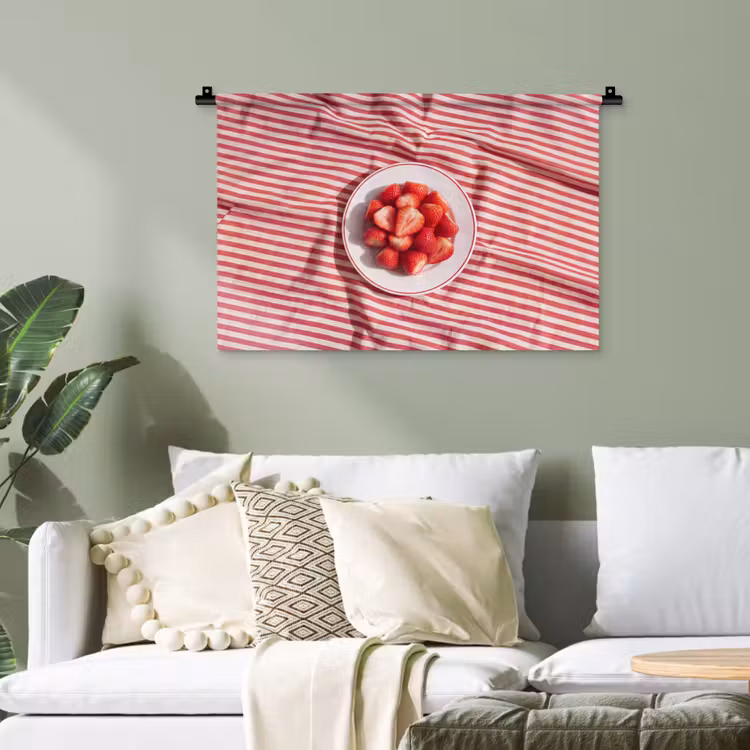 Eten - Aardbeien - Fruit - Zomer - Rood Wandkleed katoen klein -sfeer7