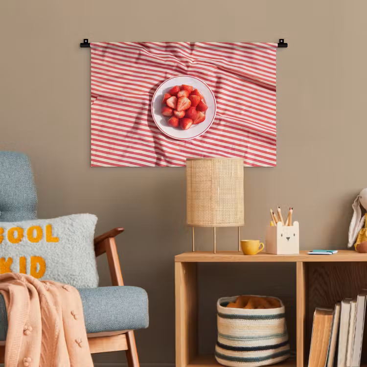 Eten - Aardbeien - Fruit - Zomer - Rood Wandkleed katoen klein -wsfeer4_kind