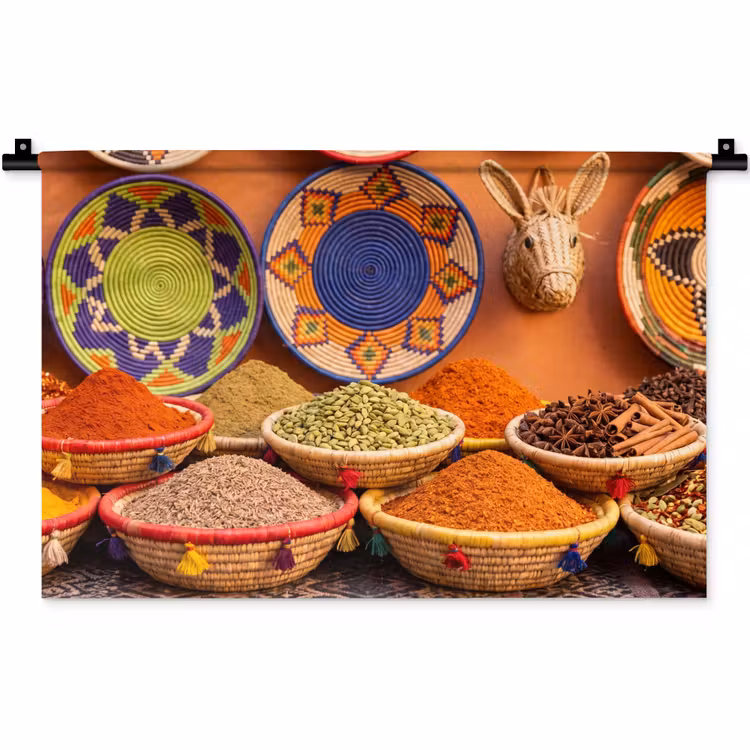 Wandteppich - Essen – Farbenfroh – Kultur - Eten - Kleurrijk - Cultuur Wandkleed katoen klein